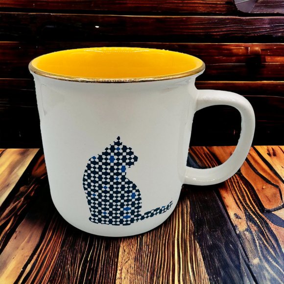 Davids Tea Cat Mosaic Mug - Gold Rimmed - RARE - Picture 1 of 6